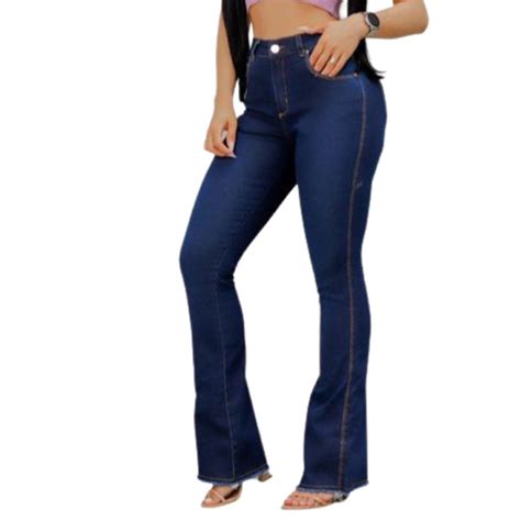 Calça Jeans Feminina Flare Cintura Alta 0015 Azul Compre Agora