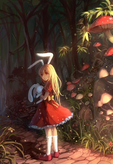 Bunny Forest Mushroom Alice In Wonderland Girl Art