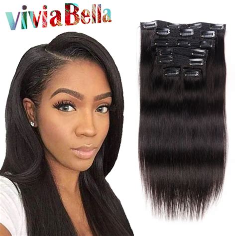 Natural Hair Clip Extensions Human Hair Clip Ins 7pcsset Straight Virgin Hair African American