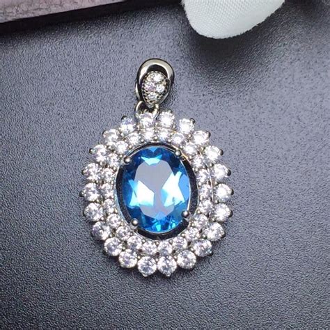 Fine Jewelry Real Steling Silver S Natural Blue Topaz