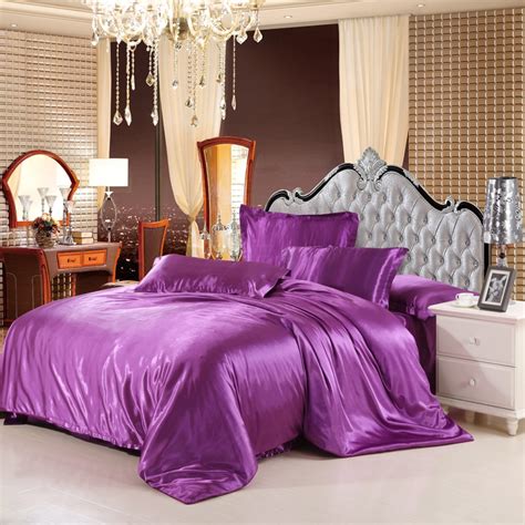 Sale Classic Imitate Silk Feel Satin Solid Coffee Pink Purple Bedding Set King Size Duvet Cover