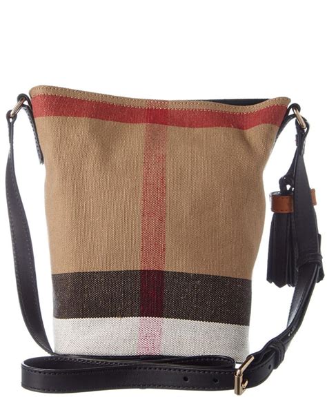 Burberry Ashby Small Canvas Check And Leather Bucket Bag In Natural