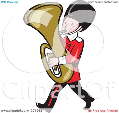 Clipart Of A Cartoon Marching Band Member Playing A Tuba Royalty Free