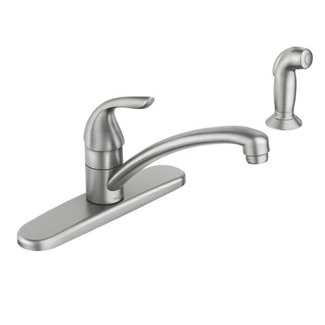 First turn off the water supply to the faucet. MOEN Standard Kitchen Faucet Side Sprayer 1-Handle Low Arc ...