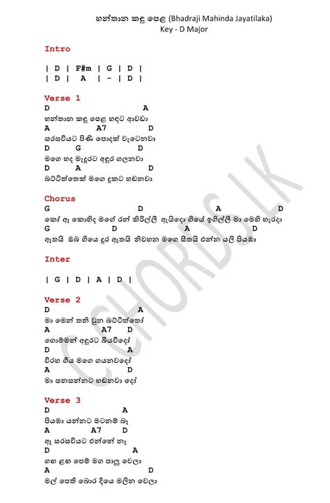 Sinhala Song Chords Hanthana Kandu Pela Bhadraji Mahinda Jayatilaka