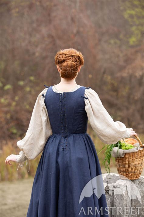 Linen Boned Renaissance Sleeveless Kirtle Dress “German Rose” for sale