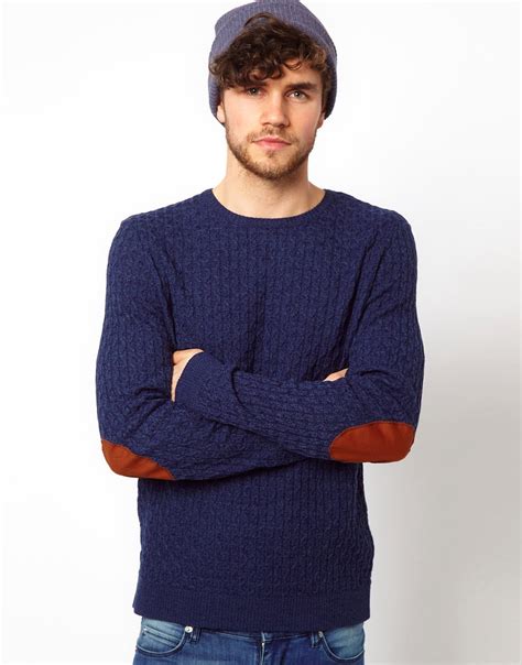 Asos Asos Cable Knit Jumper With Elbow Patches At Asos