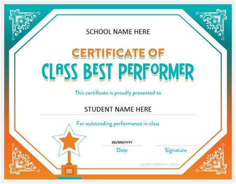 Class Best Performer Certificate Templates For Word Professional