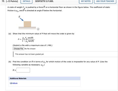 Solved 12 12 Points DETAILS SERPSET9 5 P 089 MY NOTES Chegg