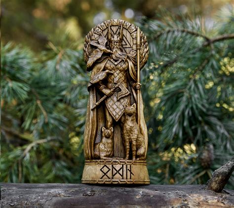Odin Gott Wikinger Gott Holz Geschnitzt Statue Heidnischen Etsy