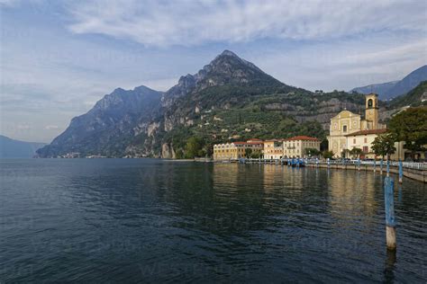 Italy Lombardy Marone Lake Iseo With Corna Trentapassi Mountain