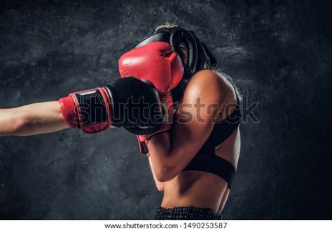 Process Fight Between Two Female Boxers Stock Photo 1490253587