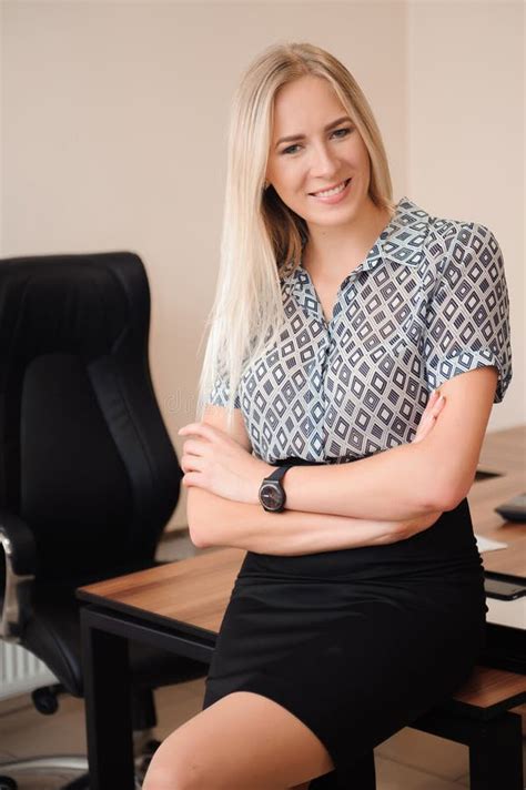 Beautiful Happy Business Woman Working With Sales In Her Office Stock