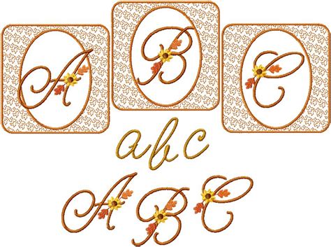 4x4 Fall Script Alphabet Autumn Font Set Machine Embroidery Designs On