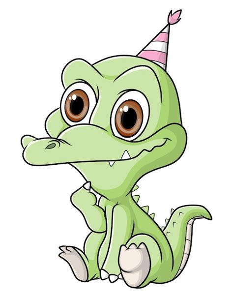 o lindo bebê crocodilo está comemorando o aniversário da ilustração vetor premium