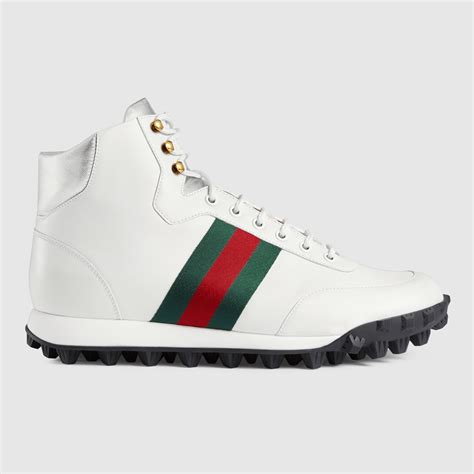 High Top Leather Sneaker With Web Gucci Mens Sneakers 478182dopq09076