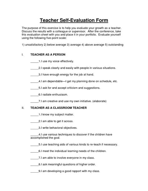 Teacher Self Evaluation Sample Answers