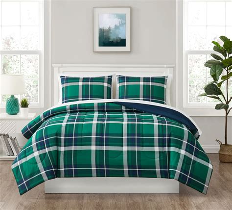 Mainstays Green Plaid Reversible 7 Piece Bed In A Bag Comforter Set