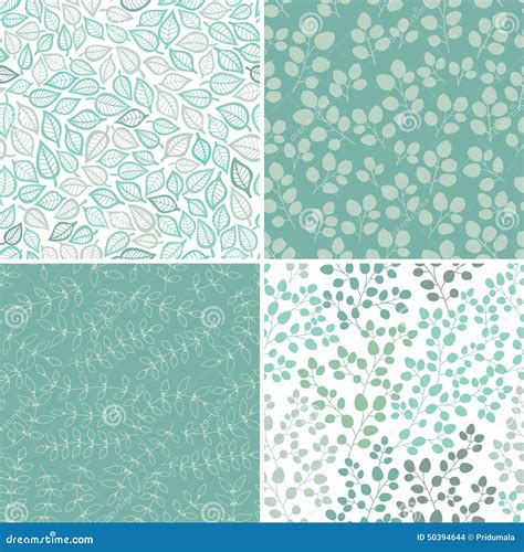 Set Of Four Seamless Pattern With Leaf Abstract Leaf Texture E Stock