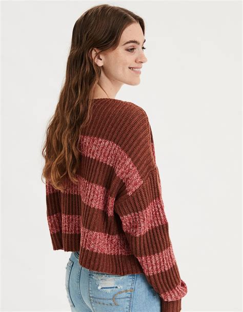 Ae Henley Boxy Cropped Sweater With Images Stripes Fashion Cropped Sweater Sweaters