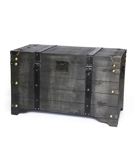 Vintiquewise Distressed Black Large Wooden Storage Trunk Coffee Table