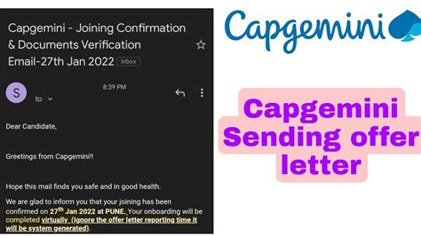 Capgemini Sending Offer Letter Work Style Report Mail Capgemini