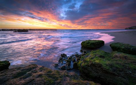 Sunset Sea Landscape Ocean Sky Clouds Reflection