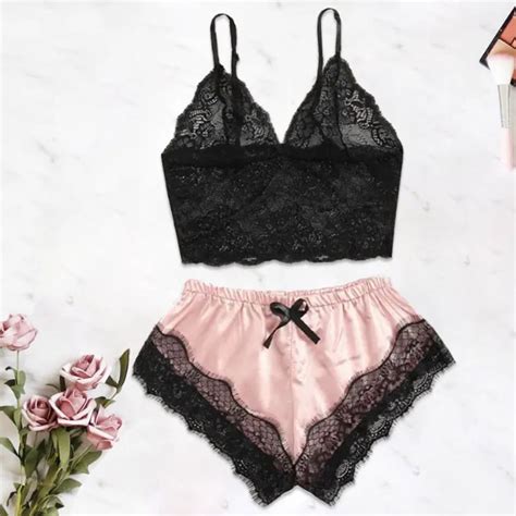 Sexy Lace Erotic Lingerie Girl Pajamas Sets Satin Harness Lingerie