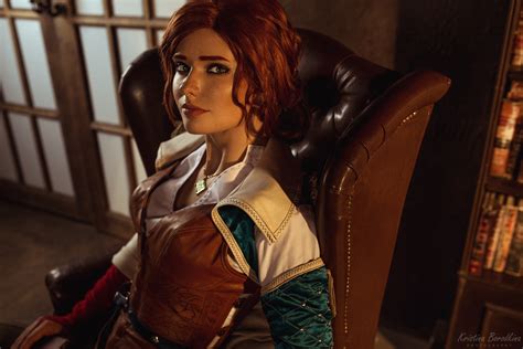 Cosplay On Triss Merigold From The Witcher Wild Hunt The Sorceress In The Library