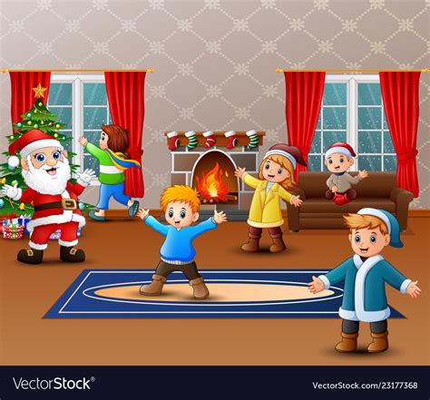 Celebrating A Christmas With Santa Claus And Some Vector Image