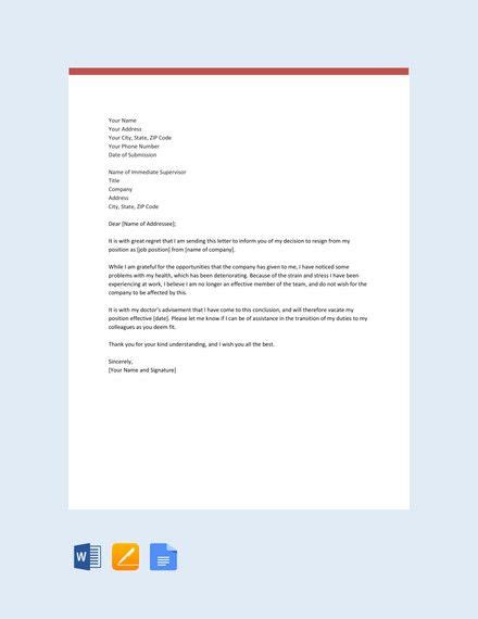 Employee Resignation Letter Due To Health Reasons Sample Resume
