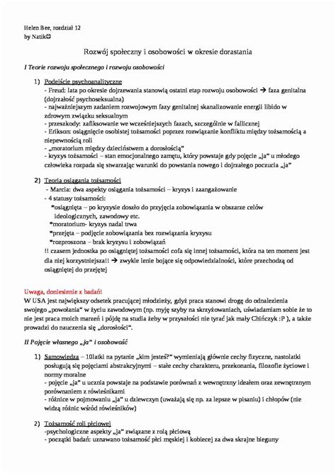 H.Bee Rozwój społeczny i osobowości w okresie dorastania - Notatek.pl