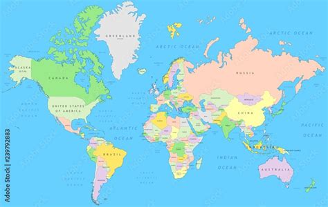 Vetor De Political World Map Vector Detail Atlas In Mercator
