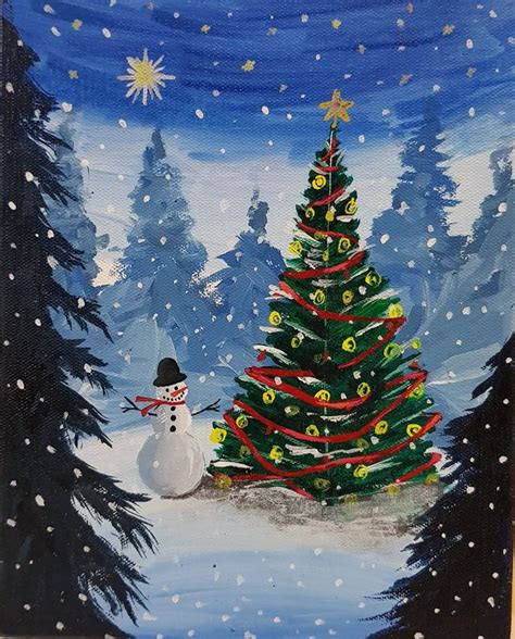Christmas Acrylic Painting On Canvas Hankraftedartstudio Christmas