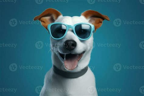 Pet Dog Sunglasses Funny Portrait Animal Background Cute Smile Blue