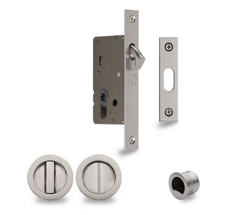 Heritage Brass Sliding Pocket Door Round Bathroom Lock Satin Nickel