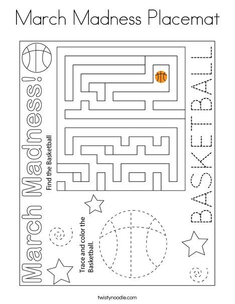 March Madness Placemat Coloring Page Twisty Noodle