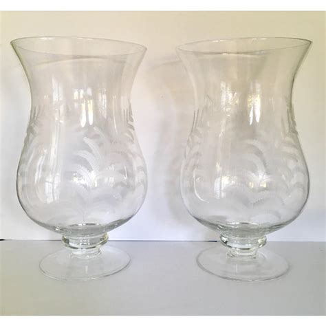Etched Glass Hurricanes A Pair Chairish