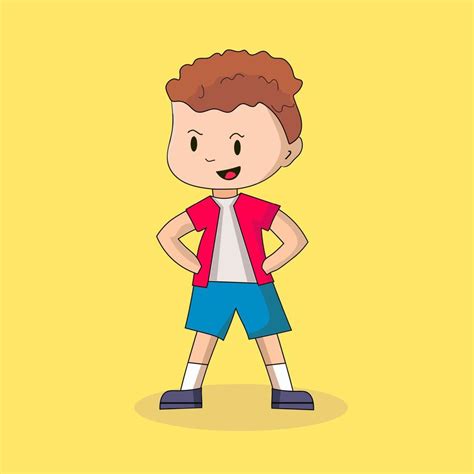 The Little Cute Boy Cartoon Character Stands In A Confident Pose
