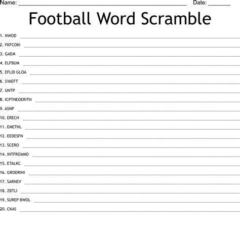 Football Word Scramble Wordmint