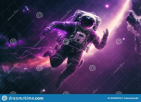 Astronaut Floating In Space With Light Trails And Stars Created Using