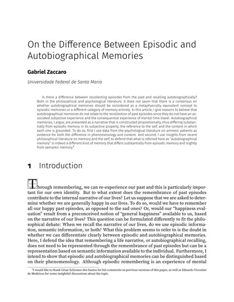 Pdf On The Difference Between Episodic And Autobiographical Memories