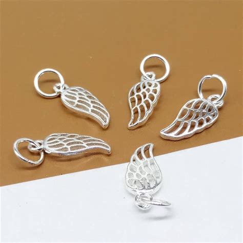 10 Sterling Silver Angel Wing Charms 925 Silver Angel Charms Etsy