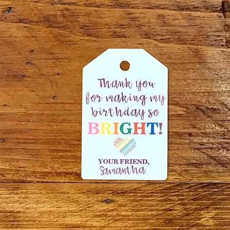 Thank You For Making My Birthday So Bright Tags Kids Birthday Etsy