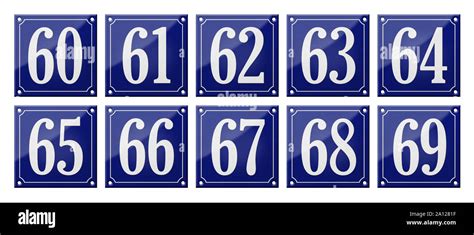 Set Of Traditional Blue Enamel Signs Numbers 60 69 Stock Photo Alamy