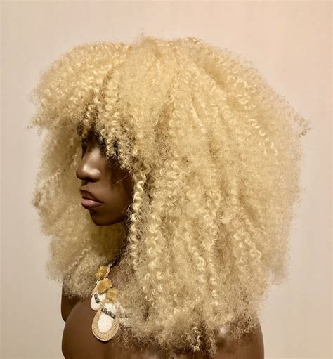 Exclusive Platinum Blonde Textured Afro Wig Katwe Kinky Hair Unit Full Cap By Essence Wigs