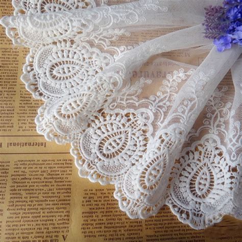 5yards Lot Width 21cm White Cotton Embroidered Lace Fabric Diy