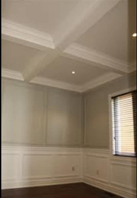 We are installing mdf wall panels tall modern wainscoting with rail moulding and wainscoting ceiling painted same as the wall is the latest trend and there are so many designs to. Coffered ceiling & wainscoting | home decorating ideas ...