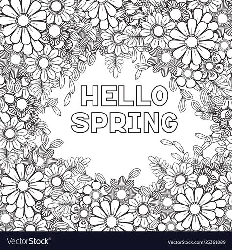 View and print full size. Hello spring coloring page Royalty Free Vector Image