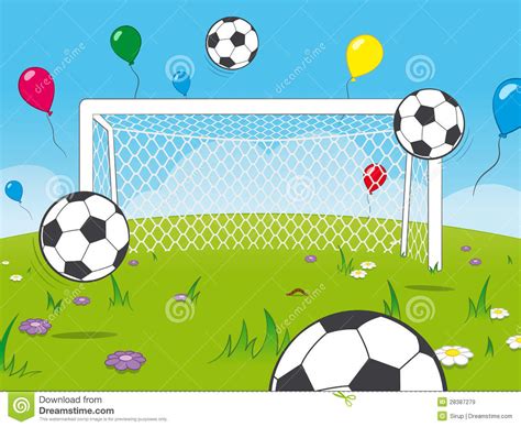 Cartoon Goalposts With Balloons And Soccer Balls Stock Vector